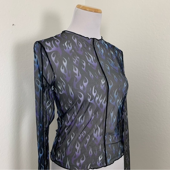 Unif Desire Flame Mesh Semi Sheer Long Sleeve Top Size medium - Picture 8 of 14